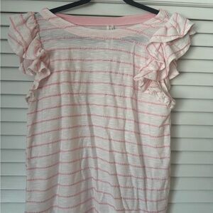 Anthropologie Blush and White Striped Tee
